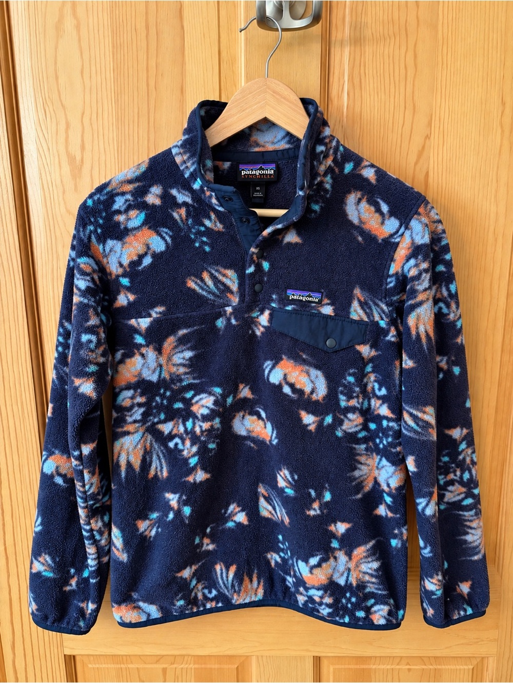 Patagonia Lightweight Synchilla Snap-T Fleece Swirl Floral Pitch Blue XS